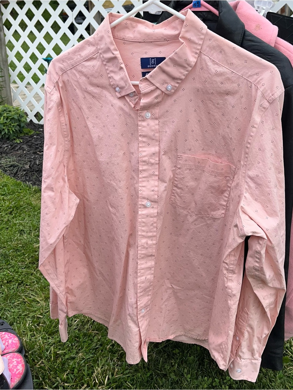 George Men’s Light Pink Button-Down Shirt with Subtle Eyelet Detail
